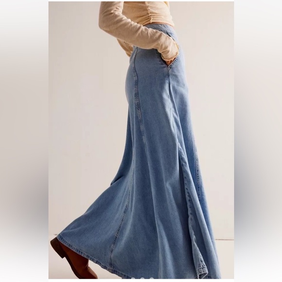 Free People Catch The Sun Denim Maxi Skirt We The Free Light Indigo